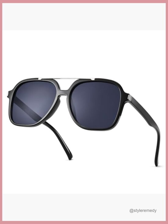 Retro Aviator Sunglasses, Square Frame, UV400 Protection, Oversized Fit main image 4